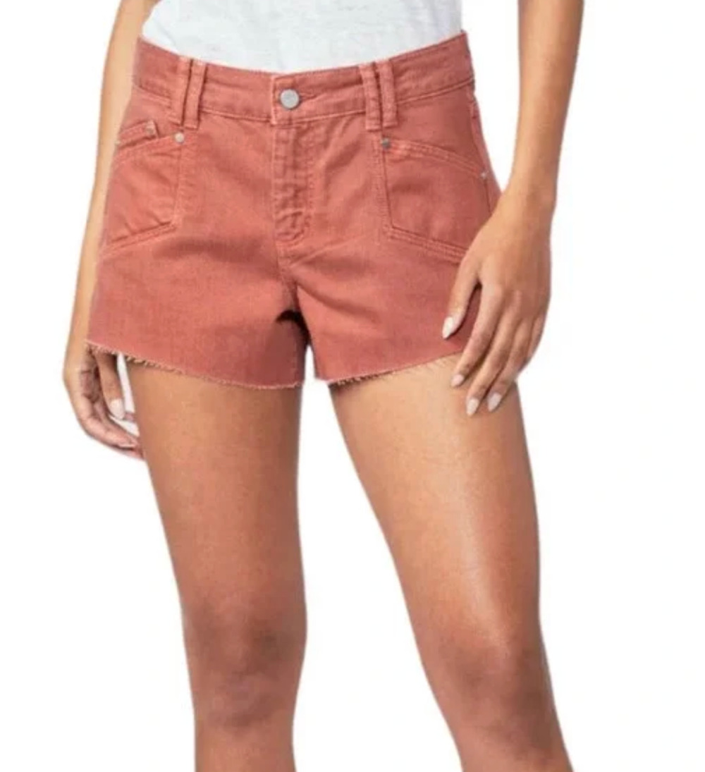 Paige Mayslie Utility Shorts Womens 24 Pink Vintage Muted Clay High Rise Denim